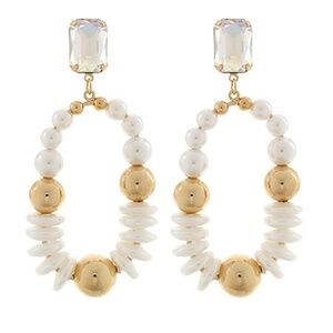 Bead Pearl Oval Drop Earrings